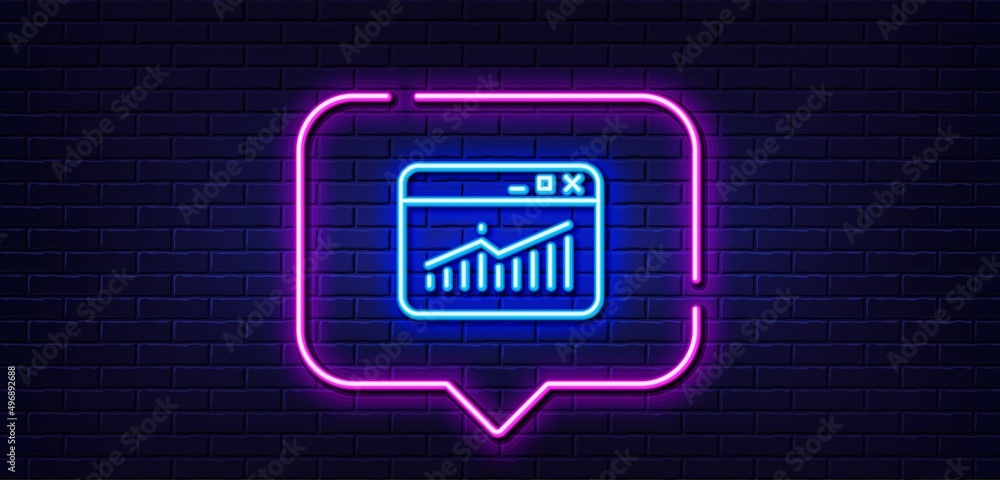 Poster neon light speech bubble. website traffic line icon. report chart or sales growth sign. analysis and