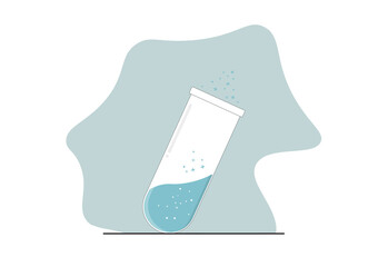 Graduated test tubes, beakers and bottles filled with different colored liquid illustrations. Equipment for collecting chemistry tests.