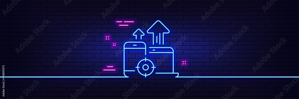 Poster neon light glow effect. seo devices line icon. web targeting sign. traffic management symbol. 3d lin
