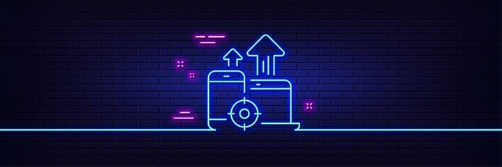 Neon light glow effect. Seo devices line icon. Web targeting sign. Traffic management symbol. 3d line neon glow icon. Brick wall banner. Seo devices outline. Vector