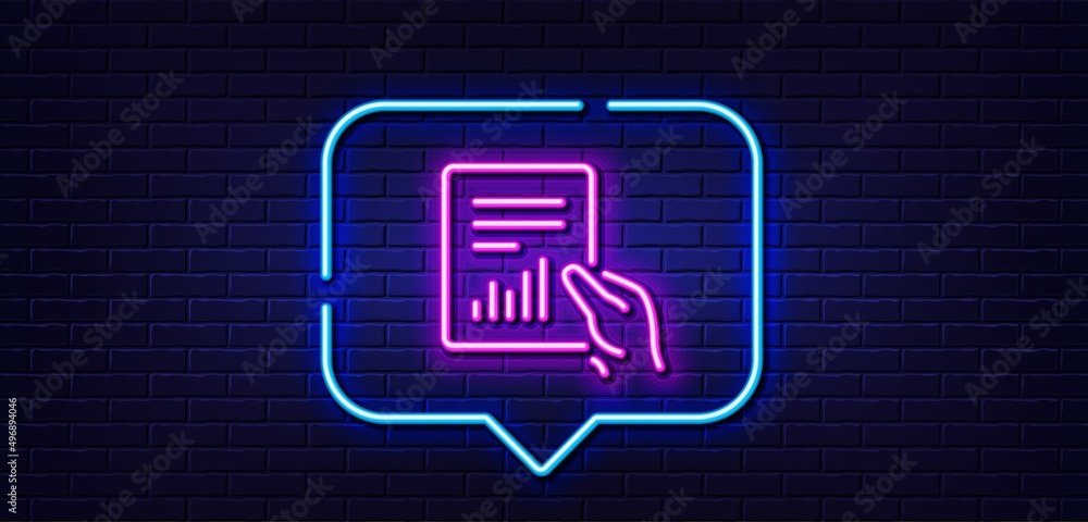 Poster neon light speech bubble. hold report document line icon. analysis chart or sales growth sign. stati