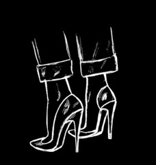  Women's high-heeled shoes in white on a black background