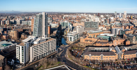 Aerial view of Leeds city centre cityscape skyline 