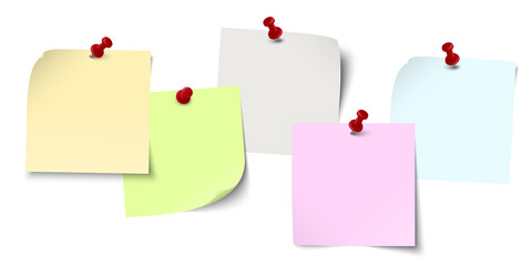 sticky notes with colored pin needles