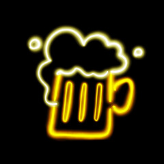 Beer mug neon light night pub bar alcohol drink signage illustration