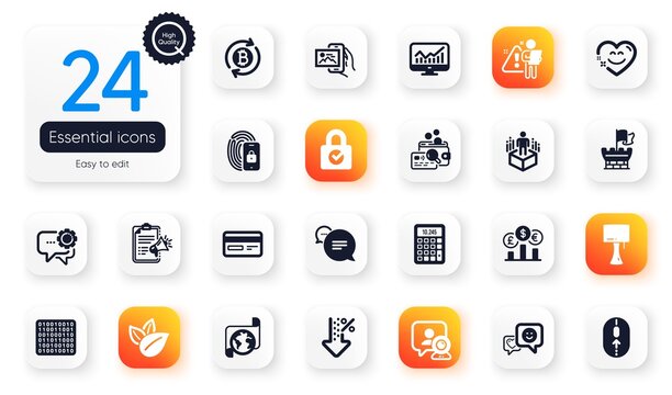 Set of Technology flat icons. Image album, Organic product and Video conference elements for web application. Statistics, Translation service, Inspect icons. Credit card, Binary code. Vector