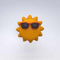 Happy Sun with Sunglasses. Summer Vacations. 3d render illustration Image
