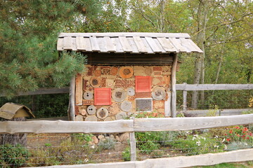 View to an insect house, protection for insects, named insect hotel, Insektenhotel.
