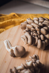 oyster mushrooms on a cutting board. Ingredient. Kitchen, cooking, recipes