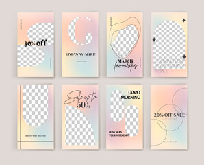 Design backgrounds for social media banner. Set of instagram stories frame templates.Vector cover. Mock up for personal blog or shop.Layout for promotion.Endless square puzzle layout