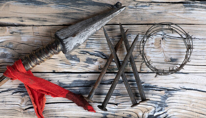 Crown of thorns,spear and nails