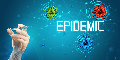 Syringe, medical injection in hand, coronavirus vaccine concept