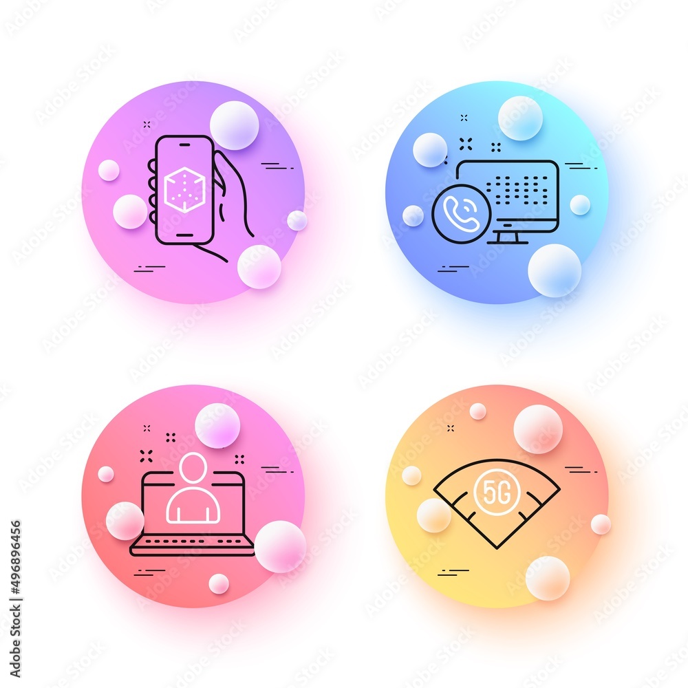 Poster web call, 5g wifi and best manager minimal line icons. 3d spheres or balls buttons. 3d app icons. fo