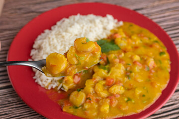 Meal - shrimp bobó with white rice