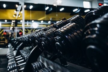 Fototapeta na wymiar dumbbell gym sport equipment metal health fitness