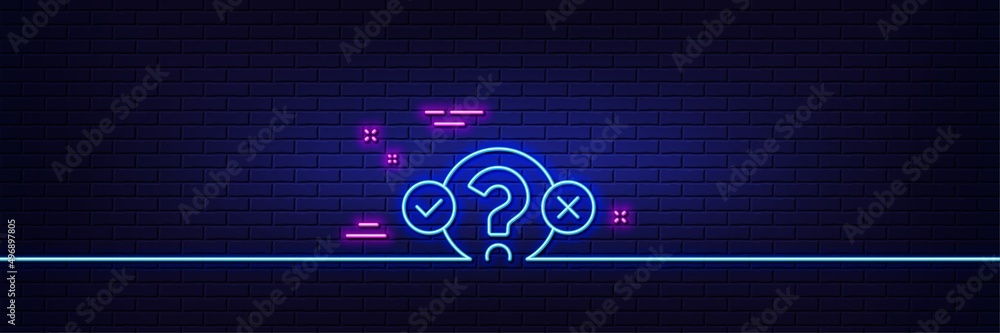 Poster neon light glow effect. quiz test line icon. select answer sign. business interview symbol. 3d line 