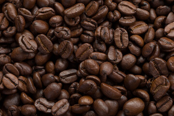 Close up of a bunch of coffee beans 