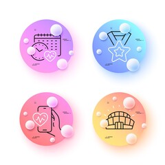 Cardio training, Sports stadium and Winner ribbon minimal line icons. 3d spheres or balls buttons. Cardio calendar icons. For web, application, printing. Vector