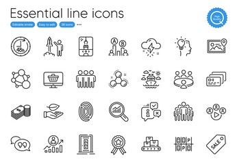 Sale ticket, Chemistry molecule and 48 hours line icons. Collection of Career ladder, Web shop, Door icons. Ship travel, Group, Savings web elements. Integrity, Info, Wholesale goods. Vector