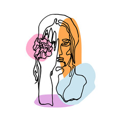 Linear colorful vector illustration of a girl