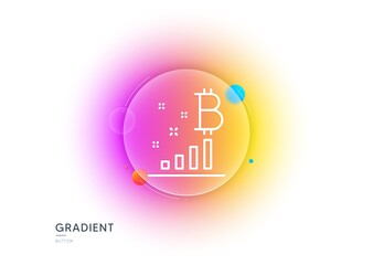 Bitcoin graph line icon. Gradient blur button with glassmorphism. Cryptocurrency analytics sign. Crypto money symbol. Transparent glass design. Bitcoin graph line icon. Vector