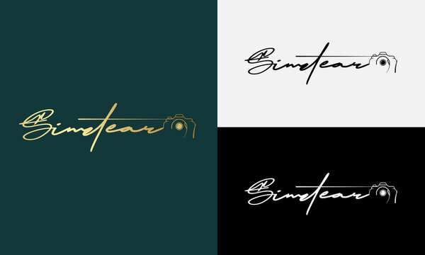 Handwriting photography logo template vector. signature logo concept