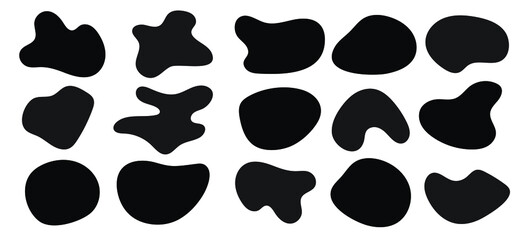 Abstract blob set. Random shapes. Black blobs, round abstract organic shape collection.  Inkblot texture, blotch,  vector illustration collection. Rounded, smooth, spot irregular form.