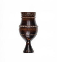 ancient wooden goblet for wine isolated on white background