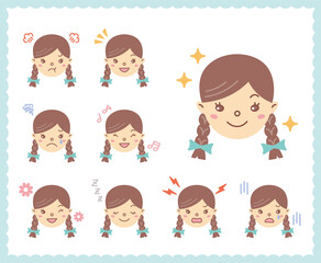 Fototapeta premium 女性の喜怒哀楽の感情 顔アイコン セット12