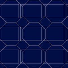 Dark blue seamless pattern. Square shapes. Art deco style. Simple abstract print. Editable stroke. Vector illustration