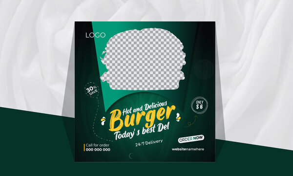 Delicious Burger food menu and restaurant social media promotion and Instagram banner post design Template 