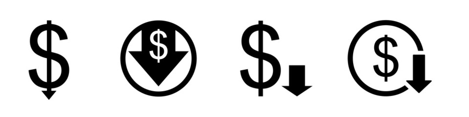 Us dollar down icon set