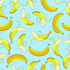 banana vector seamless pattern on a colored background. fruity sweet pattern