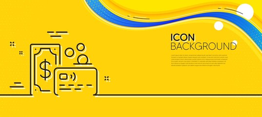 Obraz na płótnie Canvas Credit card line icon. Abstract yellow background. Bank money payment sign. Non-cash coin pay symbol. Minimal card line icon. Wave banner concept. Vector