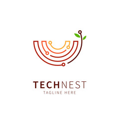 nest illustration with technology and leaf. birdhouse symbol logo Vector