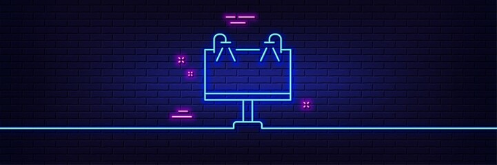 Neon light glow effect. Road Ads banner line icon. Advertisement symbol. Business offer sign. 3d line neon glow icon. Brick wall banner. Road banner outline. Vector