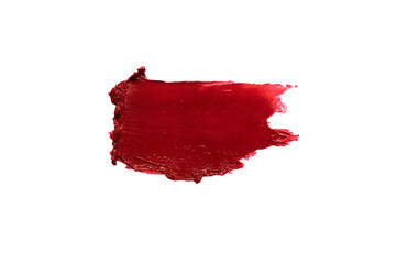 Abstract red smear of glossy lipstick,isolated on white background.
