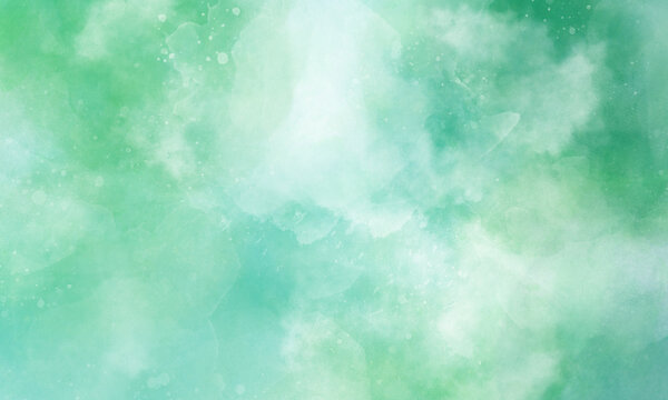 Aquamarine watercolor powder splatters and blots. Blank Abstract light watercolor paper background with space for copy space. fantastic soft cloud and sky abstract background with grunge texture. 