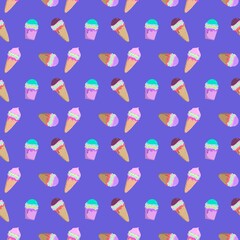 Seamless pattern Bright And Pastel Colors background with Ice cream cones.illustration. Use for wallpaper, print, paper, packaging, textile.