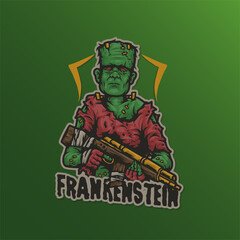 Frankenstein Monster Warrior Squad Soldier Battleroyale Mascot Esport Vector Logo Illustration