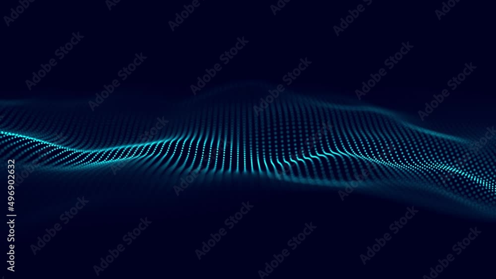 Poster abstract wave with moving dots. flow of particles. technology illustration. 3d rendering