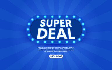 Super deal banner promotion template with blue background. Vector illustration.