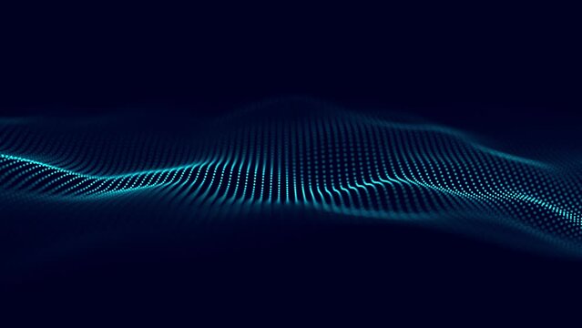 Abstract wave with moving dots. Flow of particles. Technology illustration. 3d rendering