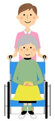 車椅子に乗る高齢者　介護スタッフ