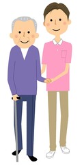 Fototapeta premium 介護スタッフ 高齢者 歩行介助