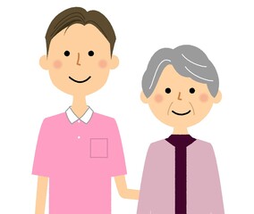 高齢者と介護スタッフ
