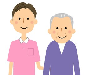 高齢者と介護スタッフ
