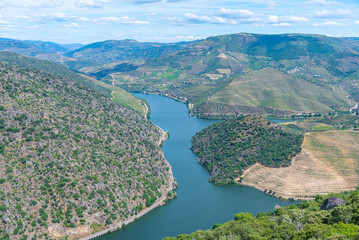 Picturesque panorama of Douro valley near Miradouro de Sao Salvador do Mundo in Portugal