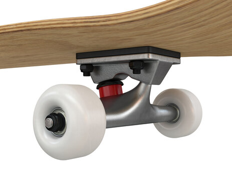 Skateboard close-up of parts and wheels, 3d render