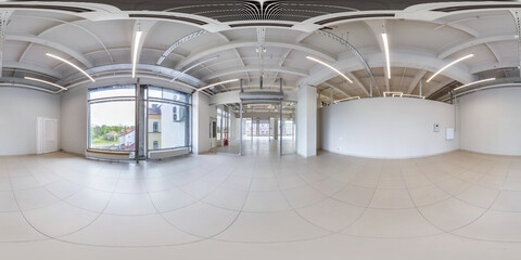 full seamless spherical hdri 360 panorama in interior of empty white room with repair for office or...